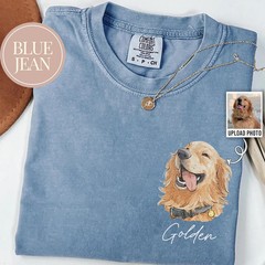 Custom Watercolor Pet Face Comfort Tee Personalized Dog Cat Portrait