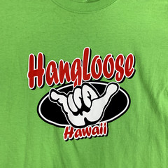 Hang Loose Hawaii Shirt Mens XL Green Spell Out Casual Hippie Surfer Skater