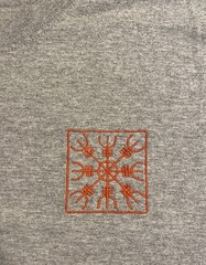Embroidered vintage red and gray Ægishjálmr Helm of Awe Viking T-shirt