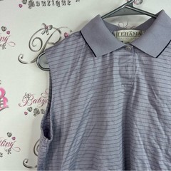 TEHAMA polo sleeveless tank top stripes dotted Lavender Sleeveless Blouse