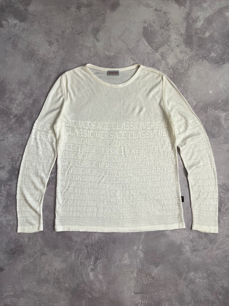 Vintage Versace Classic V2 Shirt Mens Cream White Monogram Spellout Long Sleeve