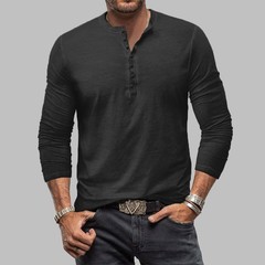 Mens Henley Grandad Casual Shirts Long Sleeve Muscle Slim Fit Button T Shirt Top