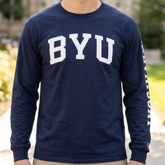 Champion BYU Cougars Long Sleeve Shirt Navy Blue Graphic Tee Mens L