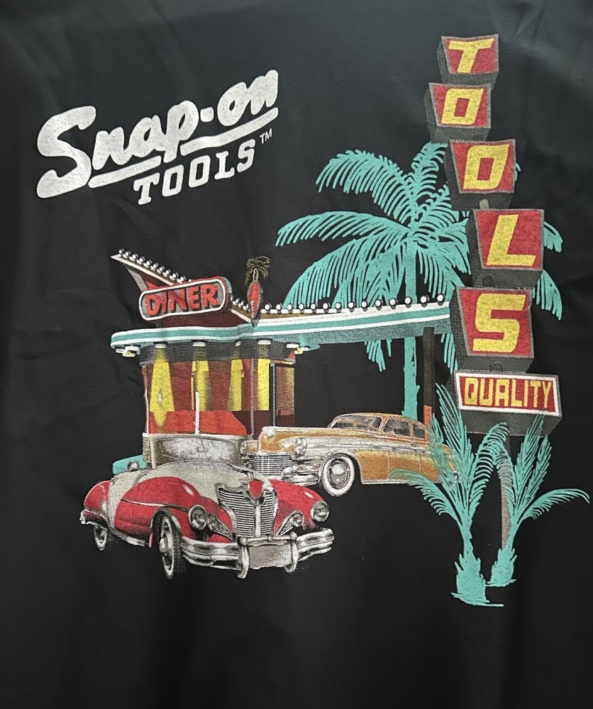 NWT Snap On Tools Black T-Shirt Size XL 50s Classic Car & Palm Tree Graphic 🌴