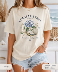 Coastal State of Mind Shirt, Comfort Colors Hydrangea Seashell Beach Tee