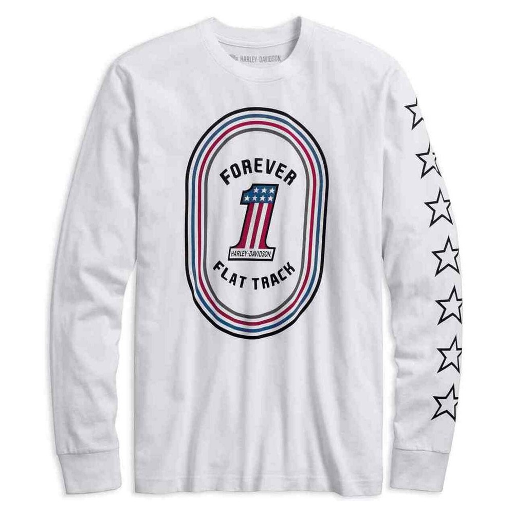 HARLEY-DAVIDSON FOREVER FLAT TRACK MEN’S SMALL WHITE LONG SLEEVE SHIRT, NEW!