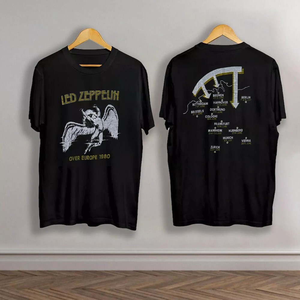 Vintage 1980 Led Zeppelin Over Europe Tour Last Concert Rock Band T-Shirt Uni…