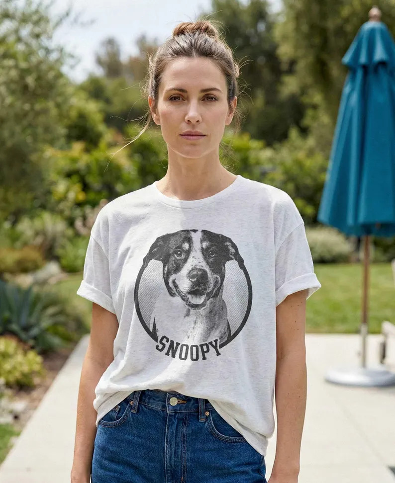 Custom Pet Portrait Comfort Tee Personalized Dog Cat Photo Shirt Gift