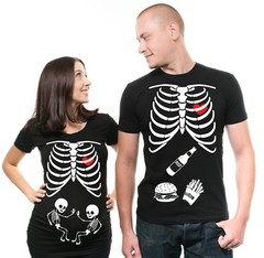 Halloween Maternity T-shirt Twins Skeleton T-shirt Pregnancy Top shirt costume