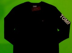 TOMMY HILFIGER Men’s Long Sleeve T-Shirt Size LARGE Black w/White Cotton NEW