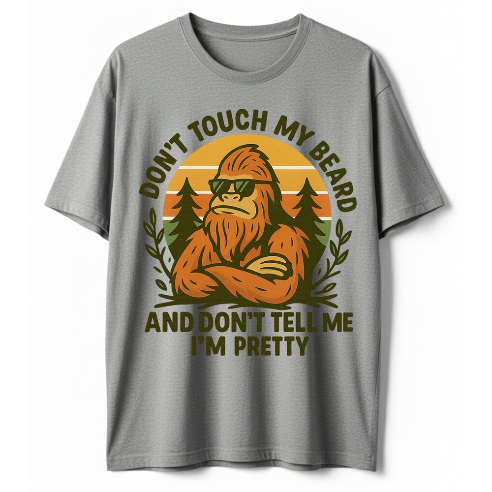 Don’t Touch My Beard Bigfoot T-Shirt Funny Sasquatch Sunglasses Retro Tee S-5XL