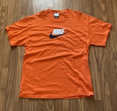 Vintage Y2K Nike T Shirt Orange Spellout Logo Mens L Silver Tag