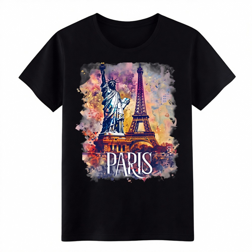 Paris Landmark Art Graphic Cotton T-Shirt for Women & Men, Travel-Inspired