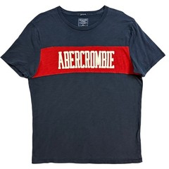 Vintage Abercrombie & Fitch Mens XL Navy Blue Red Stripe Logo T-Shirt Cotton
