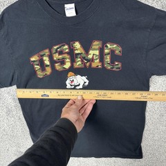 USMC Shirt Mens Medium Black Bulldog Camo Graphic Military Marines Tee Gildan