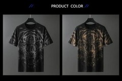 New Fashion Tiger Trend Rhinestones Summer Short Sleeve Luxury Black Men T-Shirt