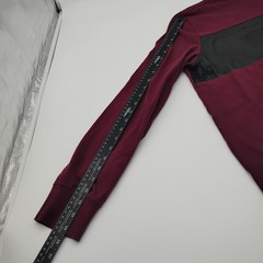 Sean John Mens XL Burgundy Henley Long Sleeve Shirt Black Faux Leather Panel