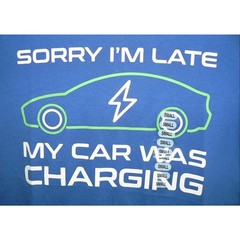 Academy Sports Sorry I’m Late My Car Was Charging Short Sleeve Crew Tee SM $20