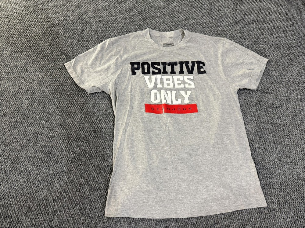 Sean John Shirt Mens Large Gray Positive Vibes Only Graphic T-Shirt Motivational