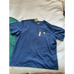 Lot of 2 NEW Carhartt Henley T-Shirt Green Blue Loose Fit Pocket Workwear 2XL