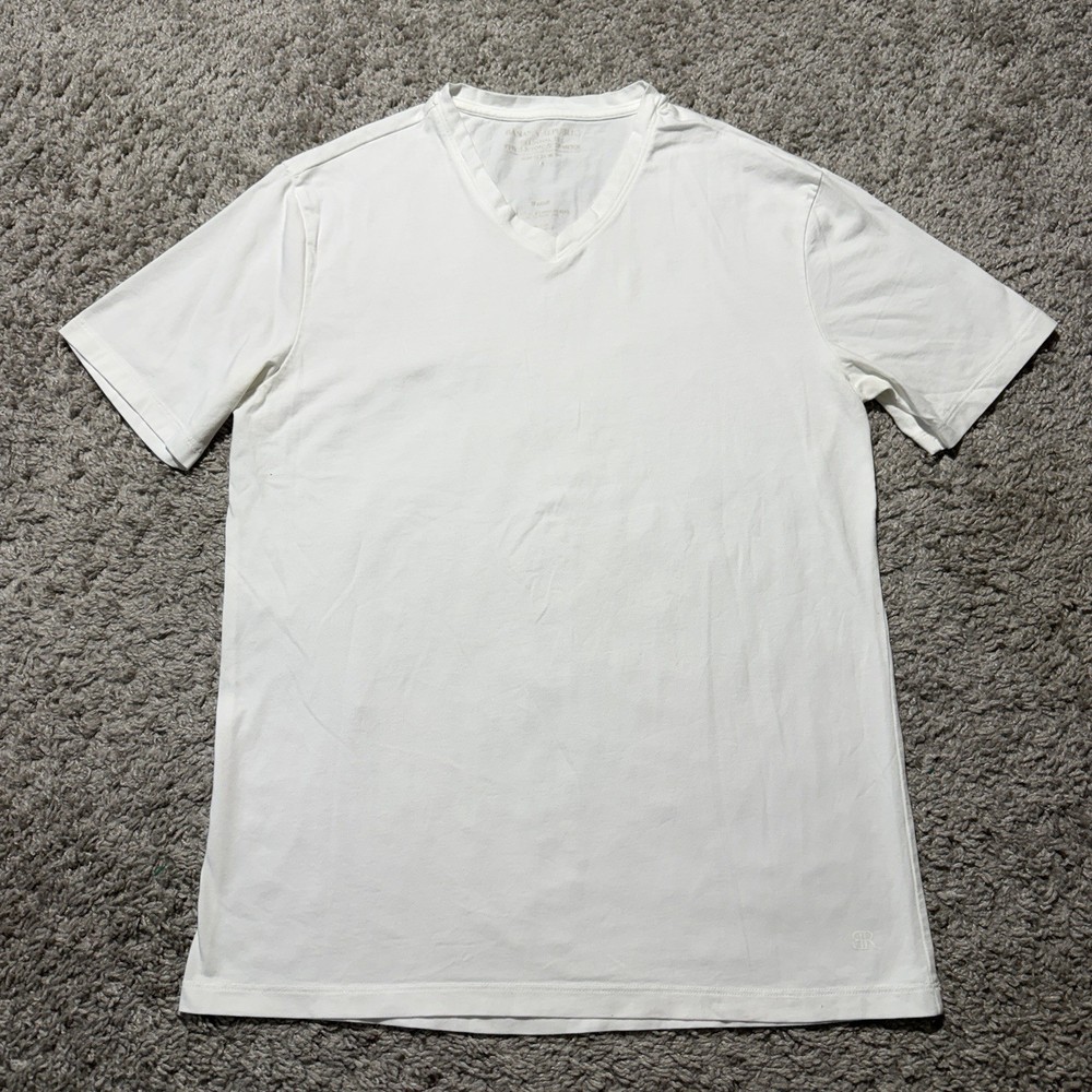Banana Republic Essential Shirt Mens Medium White V Neck Cotton Stretch Preppy