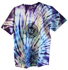 Men’s Purple Blue Tie Dye Cotton T-Shirt Ganesha Print Boho Festival Shirt L-26″