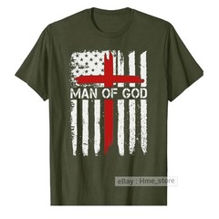 Man of God American Flag Cross T-Shirt Christian Faith Catholic Dad Grandpa