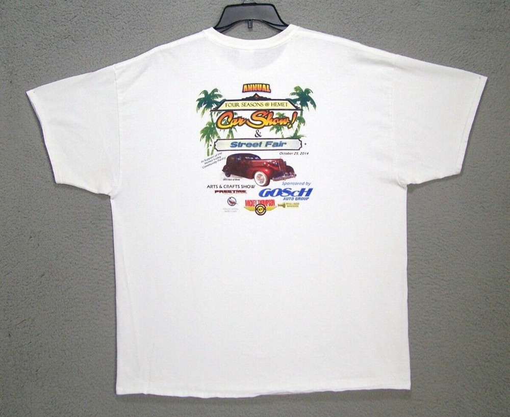 Four Seasons Shirt Adult 2XL XXL White Graphic Hemet Car Show Short Sleeve Mens