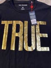True Religion Men’s Black Gold Metallic Graphic Logo T-Shirt Cotton Knit