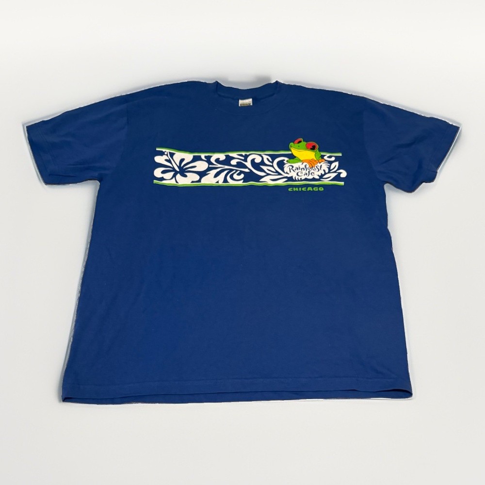 Vintage 90s Rainforest Cafe Chicago Frog Hibiscus Tropical Souvenir Shirt XLarge
