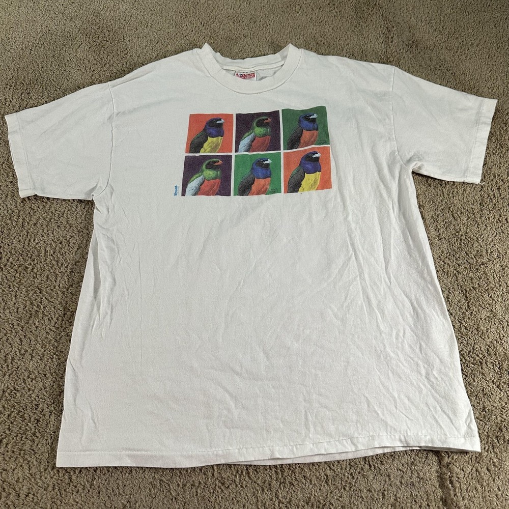Vintage Hanes Heavyweight Shirt Mens XL White Bird Wildlife Graphic Made USA 90s