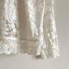 White lace design top, floral pattern, sheer sleees, spring clothing