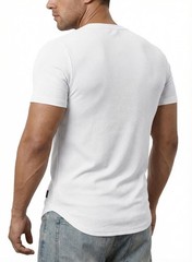 Mens V-Neck Muscle Slim Henley Shirt Workout Gym Athletic Shirt Summer Fashio…