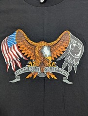 Vtg POW MIA Short Sleeve T-Shirt Men L 20inx28in Eagle Flames Military ©️2004