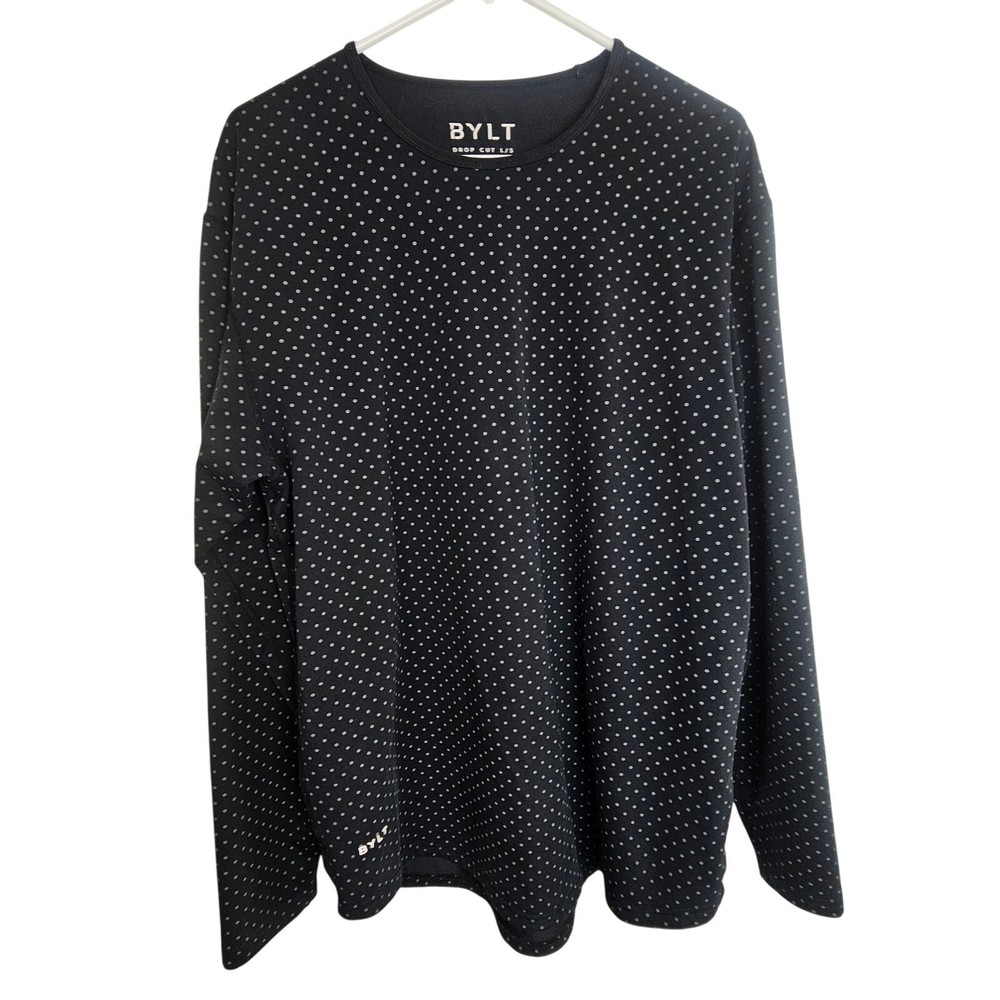 Bylt Mens Drop Cut LS Lux Polka Dot Athletic Shirt Size L Stretch Activewear Gym