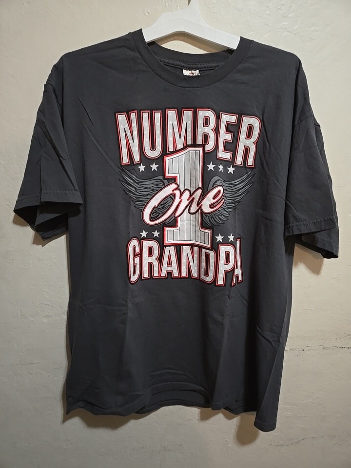 Number 1 Grandpa T Shirt Mens XL Short Sleeve Gray Wings