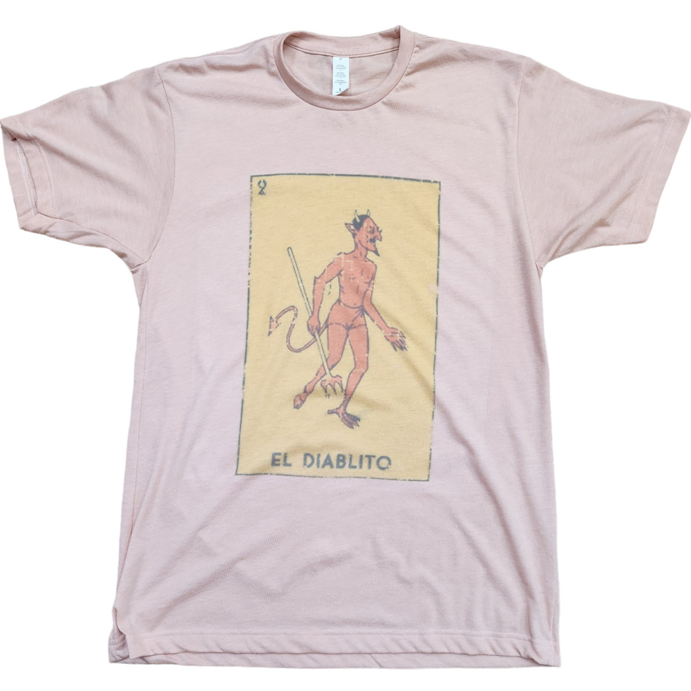 Men’s El Diablito Vintage pink T-shirt, Loteria Diablo Devil Mexican