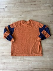 Orvis Rugby Shirt Mens XL Orange Blue Heavyweight Cotton Long Sleeve Outdoor