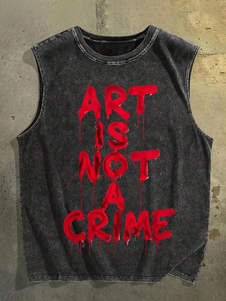 Art Is Not A Crime Vintage Washed Sleeveless Tank Top Men Shirt Workout Tee