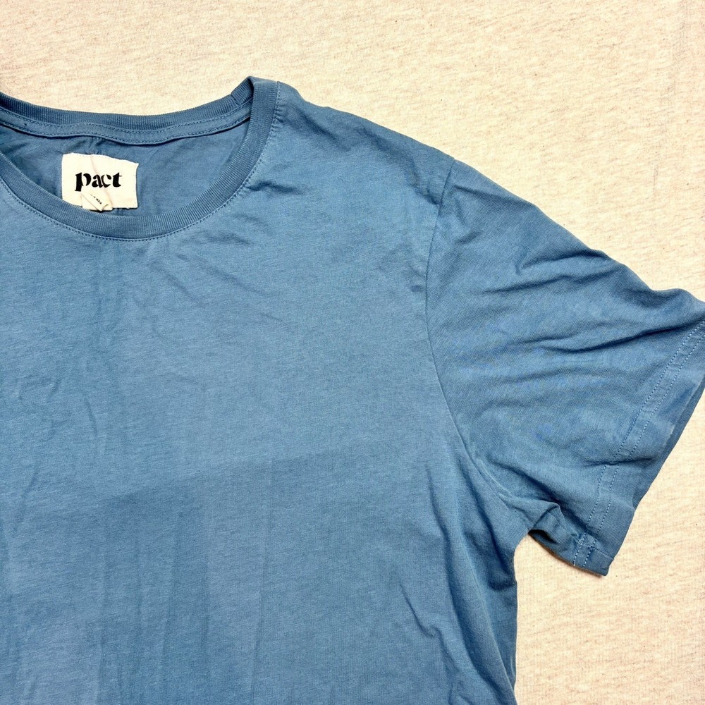 Pact Softspun Crew Neck T Shirt Mens Small Blue Organic Cotton Logo Standard Fit