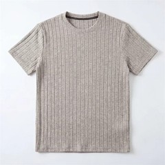 Business Casual Ribbed T Shirt For Men Short Sleeve Soft Fabric Comfortable Fit