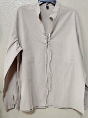 Men’s Casual Long Sleeve Henry Shirt Lace-Up Stand-Up Collar Cotton Linen Blouse