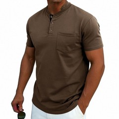 Men’s Henley Short Sleeve T-Shirt Casual Cotton Blend Button Up Summer Tee Top