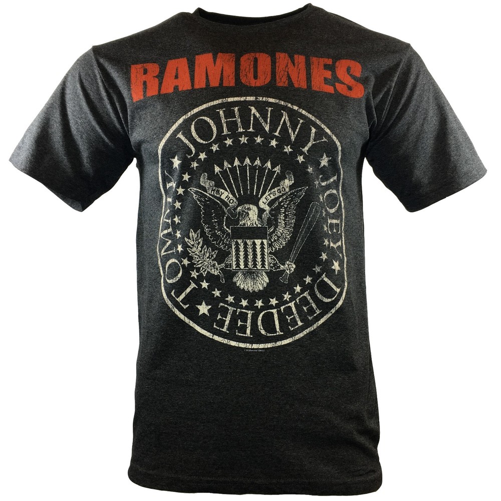 Ramones Men’s HEY HO LET’S GO Blitzkrieg Bop Band T-Shirt, Charcoal Gray