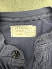 Wrangler Jeans Co Blue Henley Shirt Mens Medium Long Sleeve 100% Cotton
