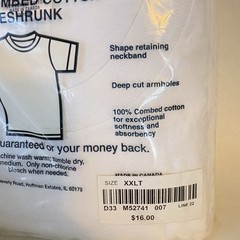 Vtg Barrington 3 Tall T-Shirts White Combed Cotton Preshrunk Crew Neck 2XLT NOS