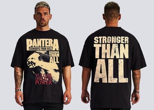 PANTERA STONGER THAN ALL GROOVE METAL BLACK T SHIRT MEN’S FRONT & BACK PRINT