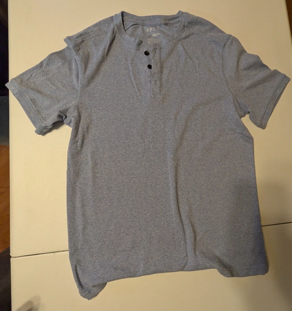 Apt.9 Men’s Premier Flex Cotton Blend Blue Heather Short Sleeved Henley Medium