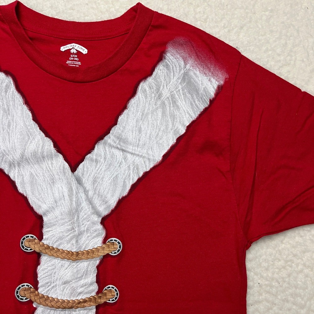 Holiday Time T-Shirt Mens S Red Santa Suit Graphic Short Sleeve Costume Tee