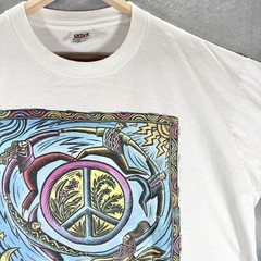 Vintage Human-i-Tees T Shirt World Peace Single Stitch XL White 90s Y2K Original